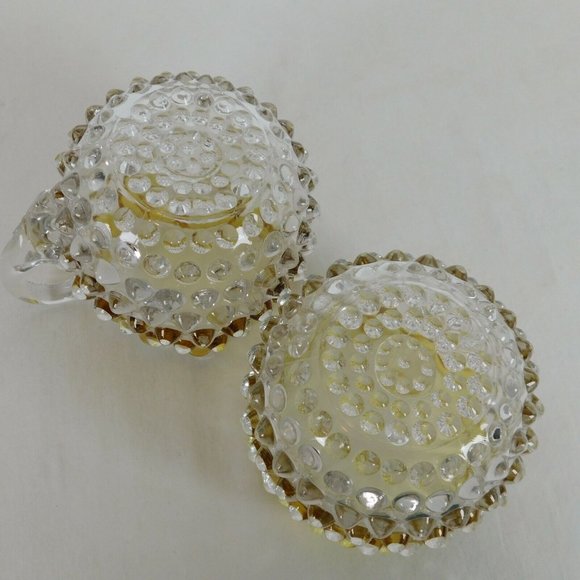 Hobbs Brockunier Dew Drop Hobnail Clear Yellow Glass Cream Sugar Set 4 in tall - Picture 11 of 12